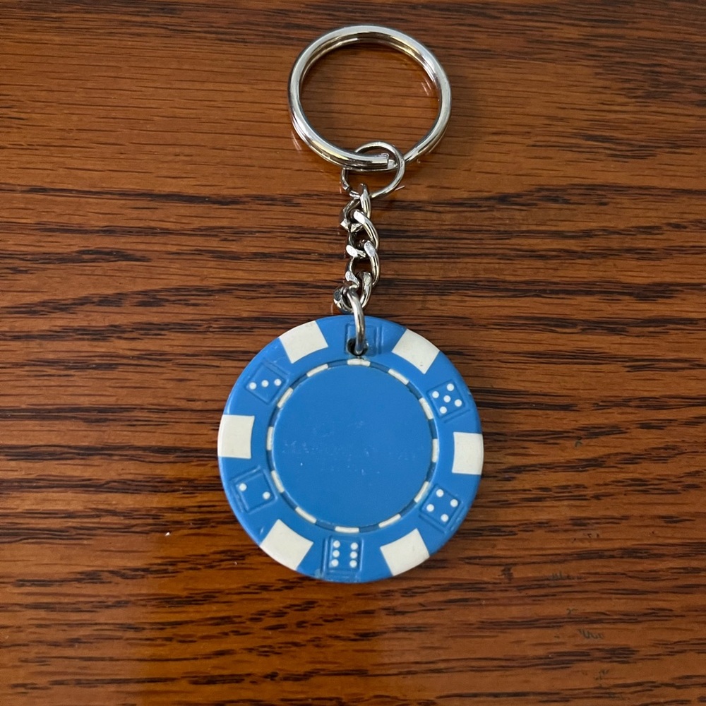 $2 Add-On Poker Chip Keychain Blue and White Gaming Add-On Item
